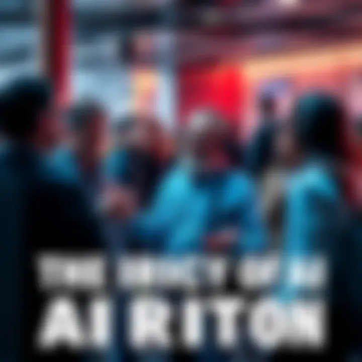 A group of people discussing and expressing their negative views about AI users in a public setting, with one individual passionately gesturing.