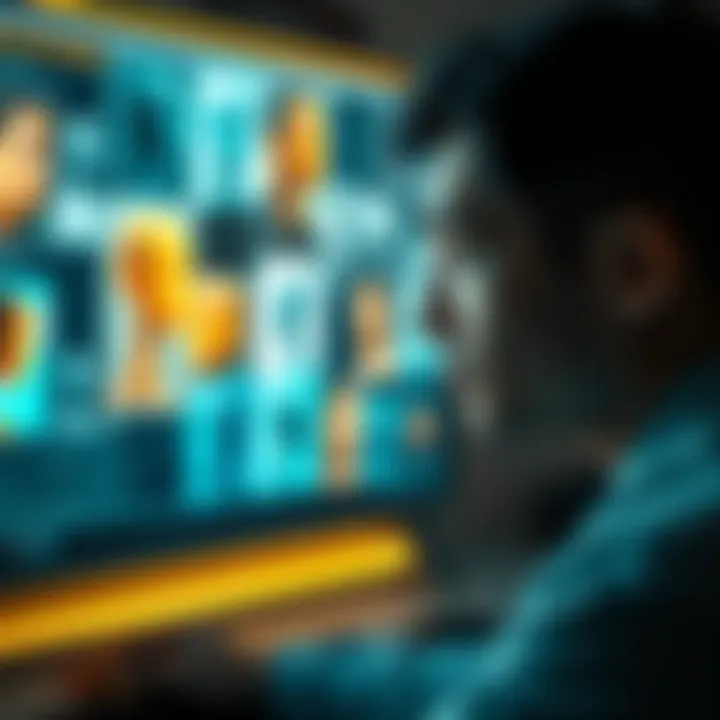 A person looking at a computer screen displaying various AI-generated images with a thoughtful expression, reflecting on the implications of technology