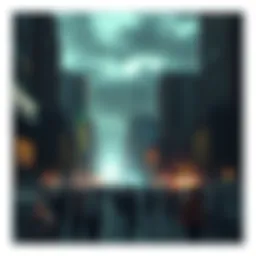 Crowd in a Dystopian City A group of people walking through a bleak, crowded urban environment under dark skies, symbolizing the struggles of life in a dystopian society.