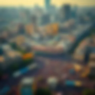 A densely populated urban area with numerous buildings and people visible, illustrating overpopulation.