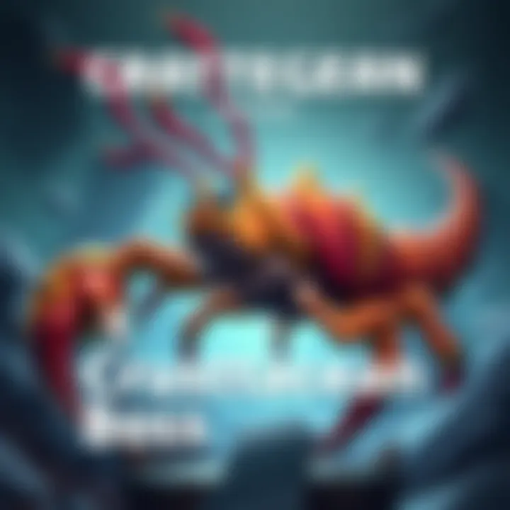 Illustration of a detailed crustacean boss character for Direland, showcasing its fierce features and vibrant colors against a game-like background.
