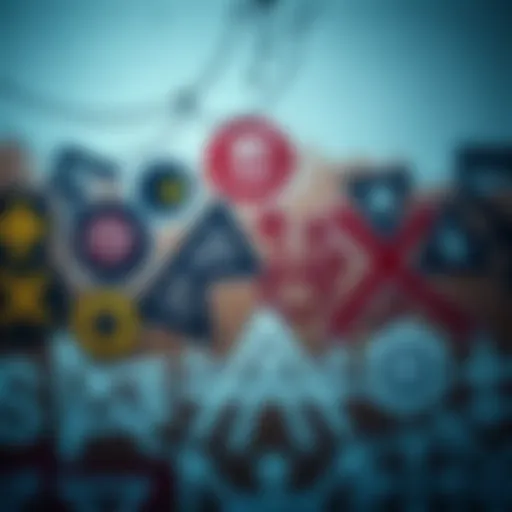 Various cryptic symbols spray-painted on a brick wall, showcasing different shapes and designs.