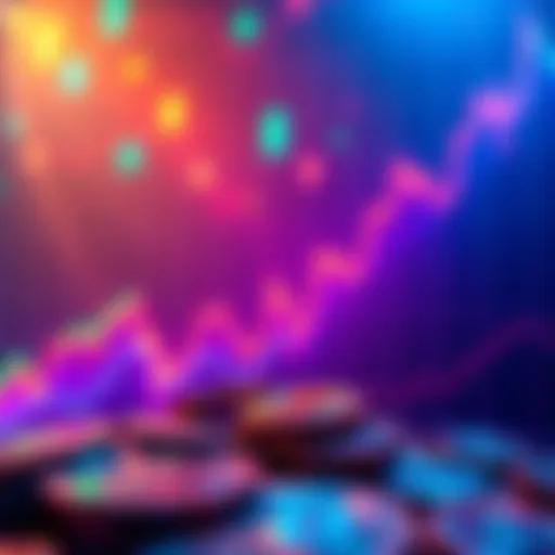 A vibrant graph showing rising cryptocurrency trends with digital coins in the background