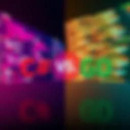 C# and GD Script Comparison A graphic comparing C# and GD Script, featuring code snippets and icons representing both languages, set against a vibrant game development background.