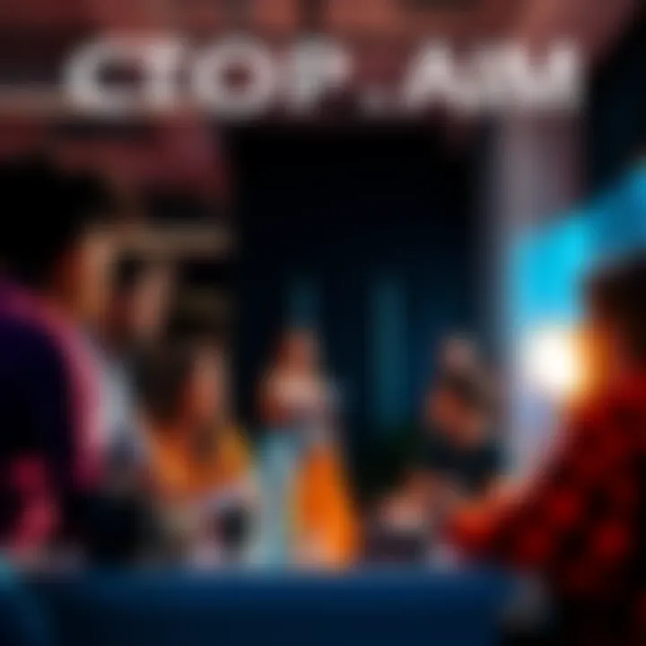 A diverse group of filmmakers and creators discussing ideas in a modern office setting, showcasing collaboration for AI filmmaking.