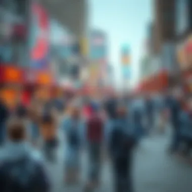 People discussing political and social issues in a busy city square in 2026