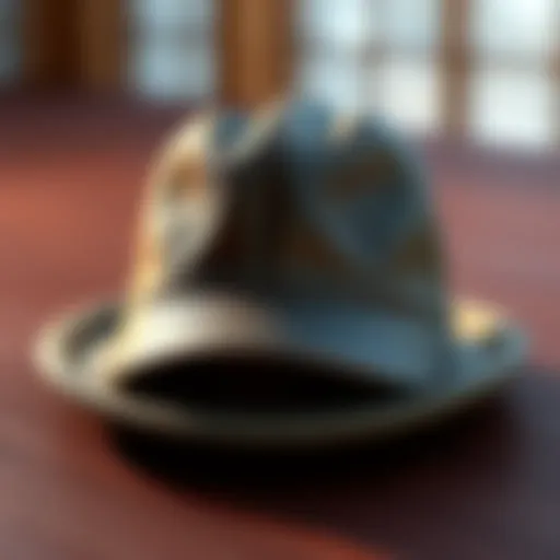 A digital representation of a hat with a curved brim created using Blender software, showcasing the reshaping process.