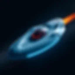 A futuristic alien spaceship design showcasing smooth curves and innovative shapes against a starry background