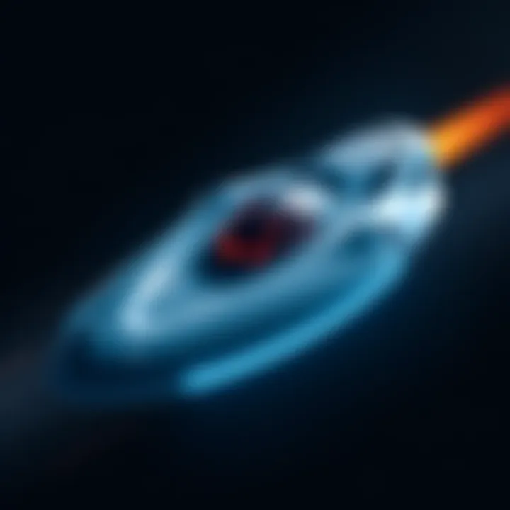 A futuristic alien spaceship design showcasing smooth curves and innovative shapes against a starry background