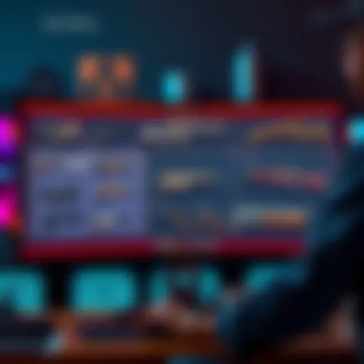 A game designer showing examples of custom weapons created by players, featuring various components and styles, on a computer screen