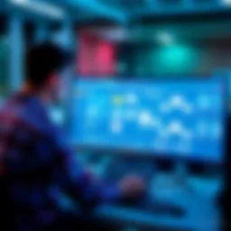 A team member designs a workflow on a computer screen, showcasing automation tools and connections between apps.