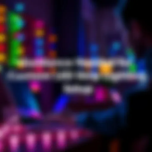 A close-up view of a person programming LED strip lights with a laptop and colorful lights glowing in the background.