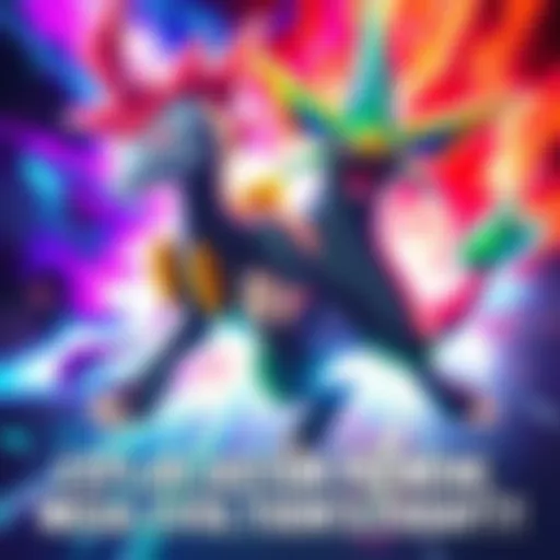 A vibrant illustration of a Pokémon undergoing a custom mega evolution, showcasing unique colors and features in an intense battle scene.