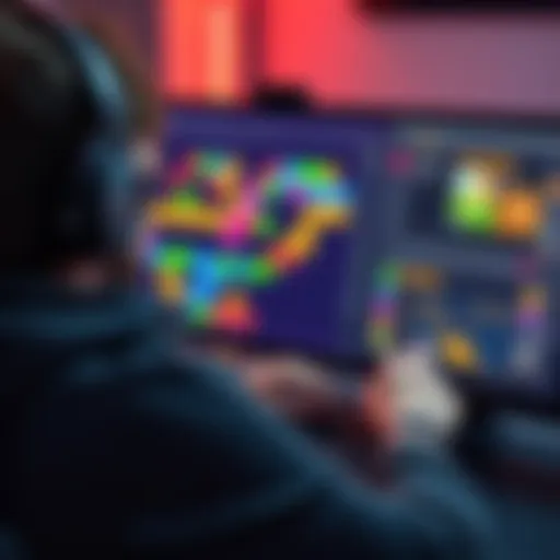 A person creating a colorful puzzle game on a computer, adding features and adjusting settings for a personalized experience.