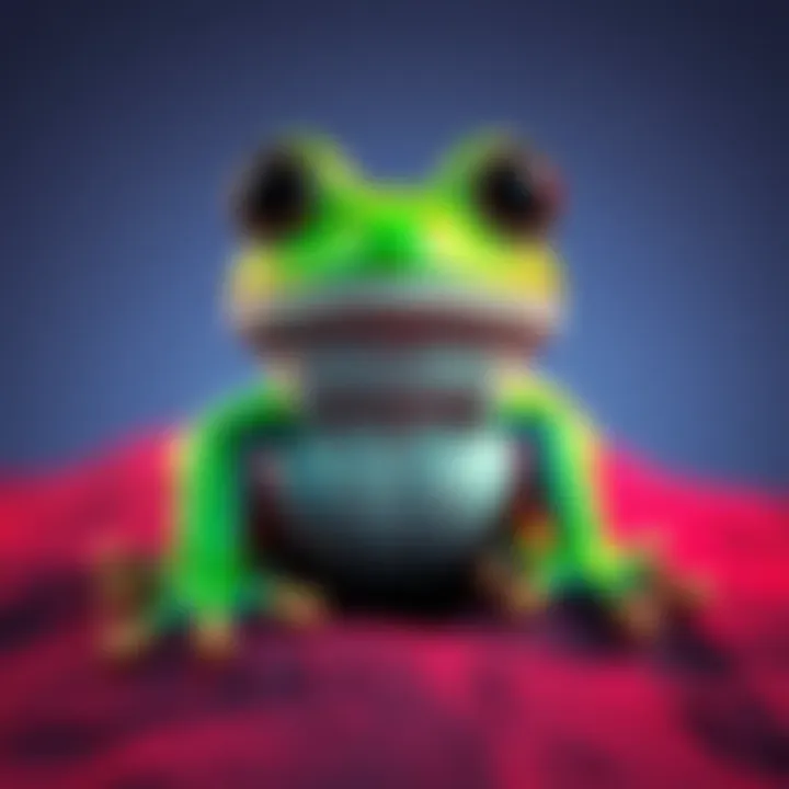 A simple 3D model of a cute frog showing the UV unwrapping process with lines and shapes