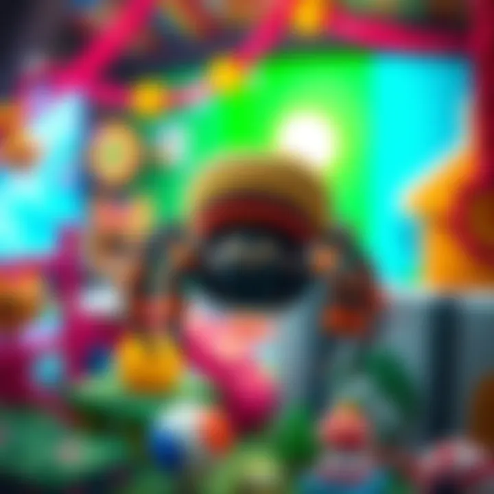 Threadling, a small cute spider, skillfully weaving a web in a colorful game environment with vibrant backgrounds and playful elements