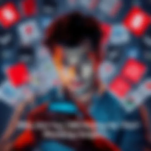 Person looking at a phone with a confused expression, surrounded by bills and subscription service logos