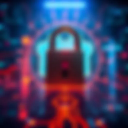 Illustration showing a digital lock symbolizing data security issues at Anthropic, with a representation of AI systems in the background.