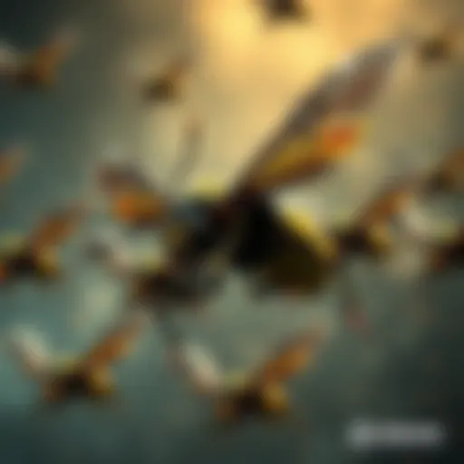 A group of cyborg insects flying in formation, showcasing advanced technology for military use.