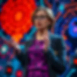 Daisy McGregor from Anthropic speaking on stage about threats from AI, with a concerned expression and visuals of AI technology behind her.