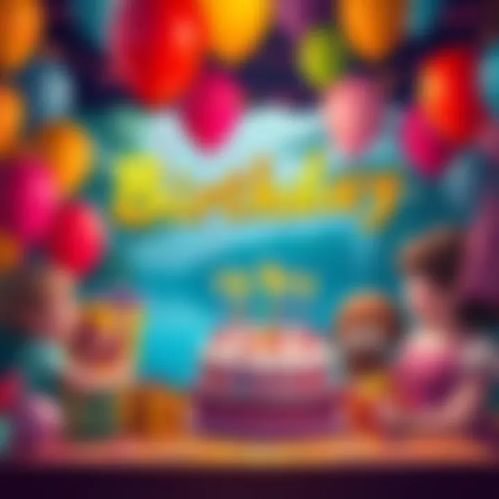 A colorful birthday party scene featuring cake, balloons, and gifts in Rusty Lake.