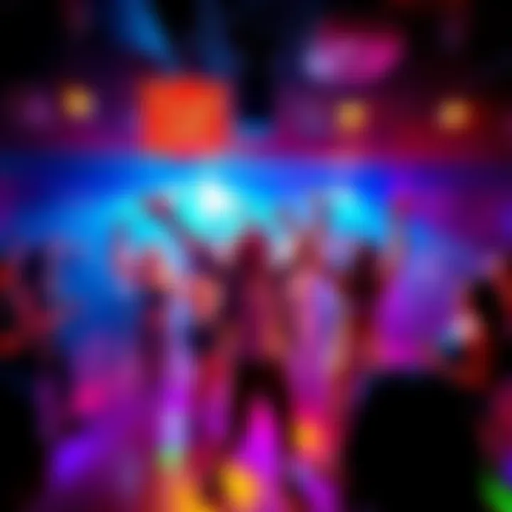 A group of dancers expressing freedom on the dance floor at Clan Café, surrounded by vibrant lights and an energetic crowd.