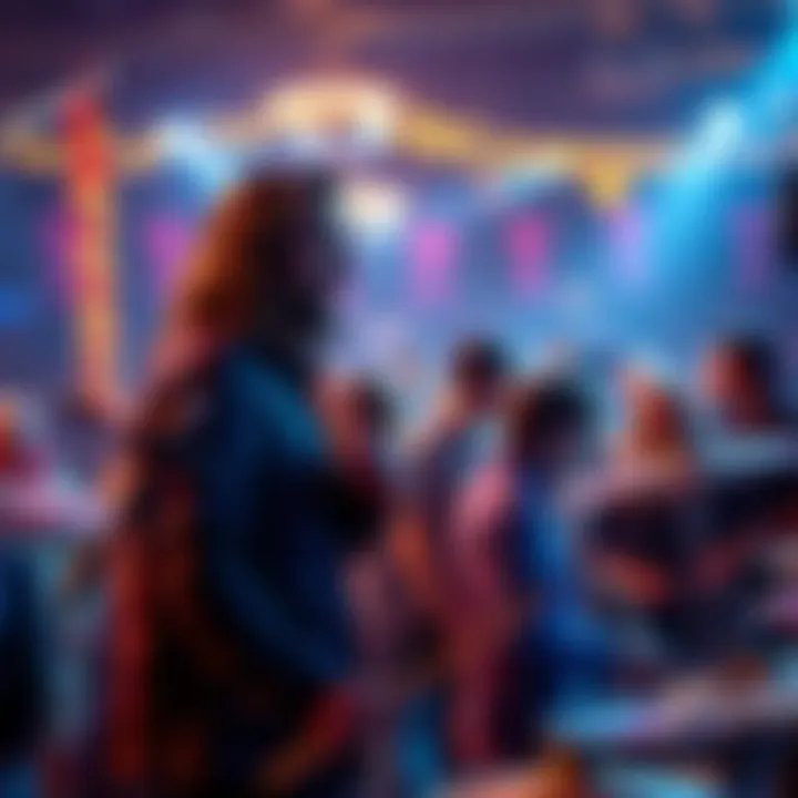 Danny Carey playing drums with a joyful audience around him during a holiday event