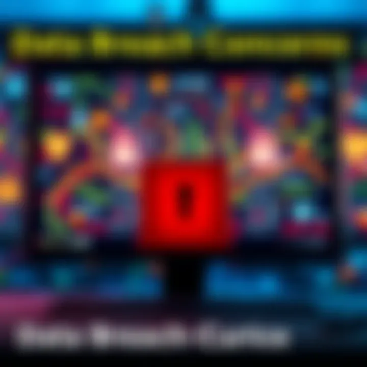 Data Breach Concerns A graphic showing a padlock and computer screen with data security symbols, representing concerns over a data breach.