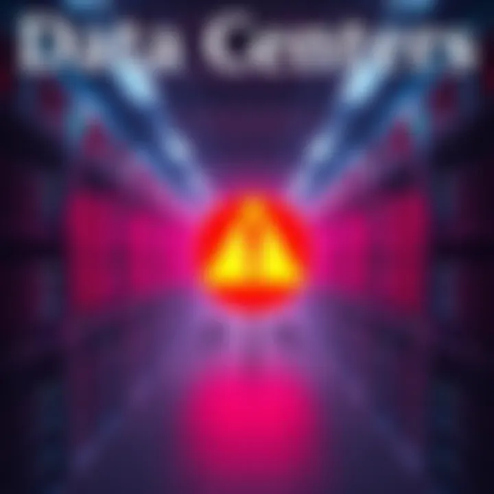 A visual representation showing a data center with a warning sign, symbolizing security threats and foreign influence.