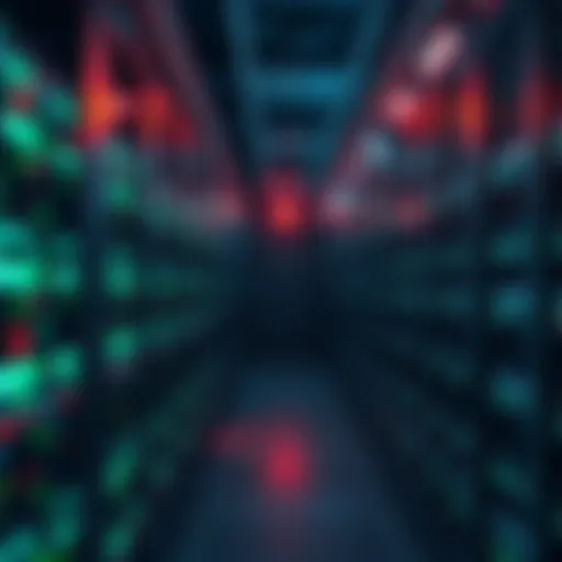 A busy data center with rows of servers and cables, illustrating the essential technology behind data management and AI support.