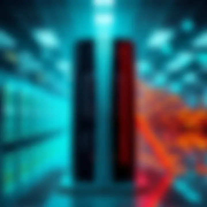 A comparison image showcasing a traditional data center on one side and an AI data center on the other, highlighting key differences in technology and purpose