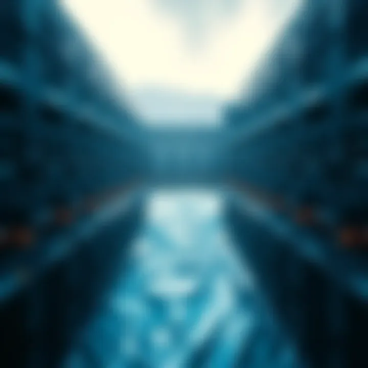 Aerial view of a data center with water flowing away, highlighting environmental impact.