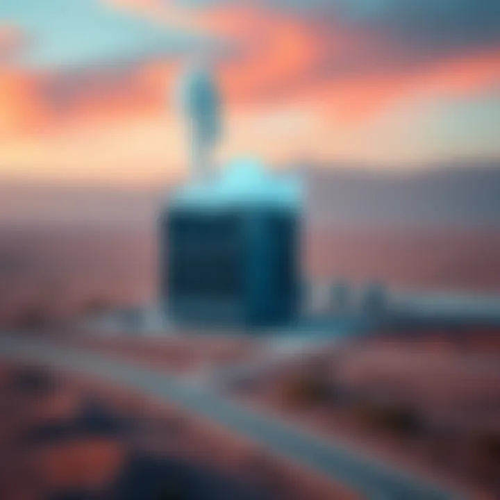A data center with cooling towers surrounded by dry landscape, highlighting water usage issues in California