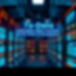 A high-tech data centre with servers and LED lights, illustrating the rise in power consumption.