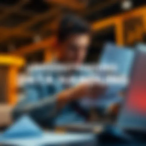 A person examining financial documents with a laptop, reflecting concern about data privacy and security when using AI tools.