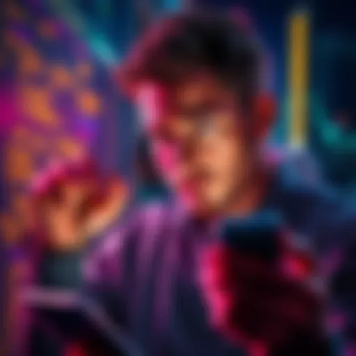 A person checking privacy settings on a device, looking concerned about data privacy.