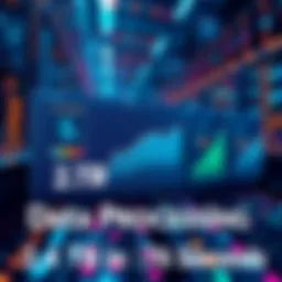 A visualization of data being processed rapidly, showcasing multiple graphs and weather station icons representing 2.4 TB of data handled in record time.