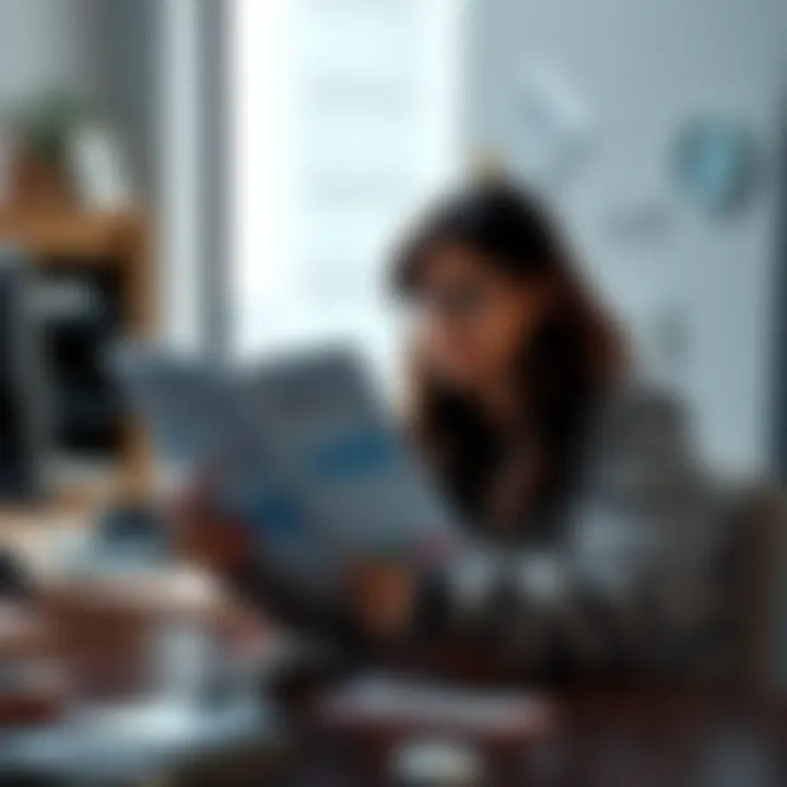 A student sits at a desk, reviewing two different Master's degree brochures for Statistics and Data Science and Tech-focused Data Science.