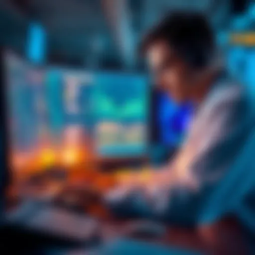 A data scientist using a computer with AI software to analyze data and debug coding issues.