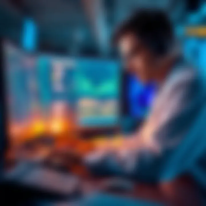 A data scientist using a computer with AI software to analyze data and debug coding issues.