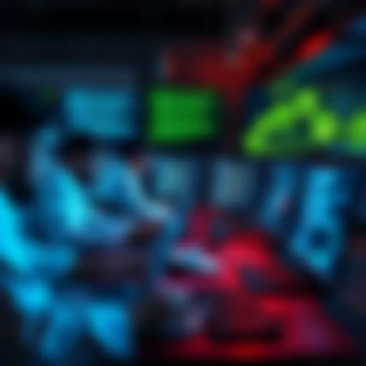 Data Scientists Coding A group of data scientists working on laptops, with various programming languages displayed on their screens, emphasizing the importance of coding skills.