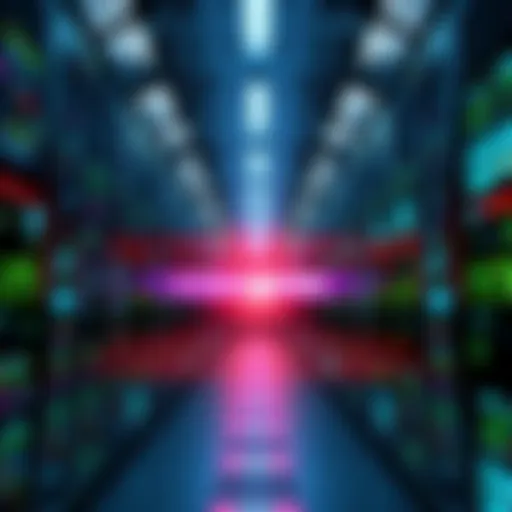 A data center filled with servers and digital displays, showcasing AI technology