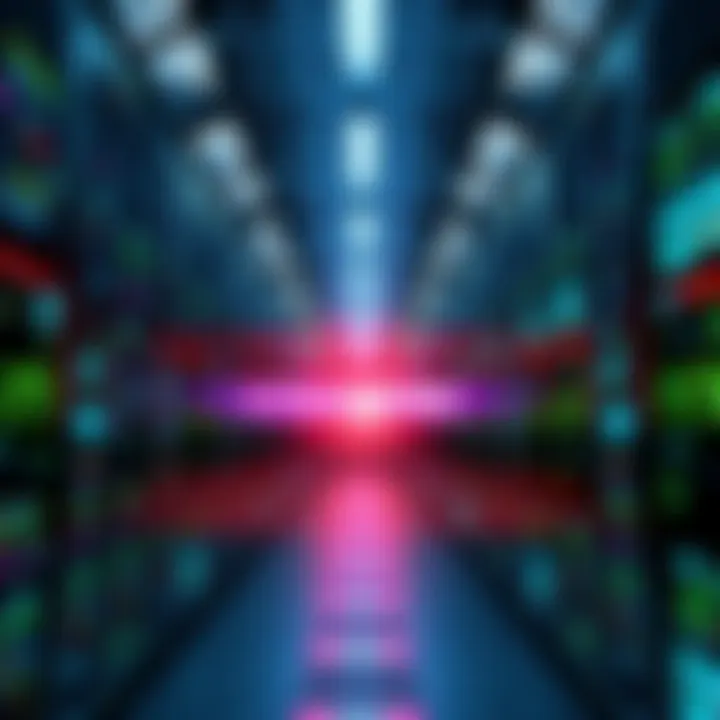 A data center filled with servers and digital displays, showcasing AI technology