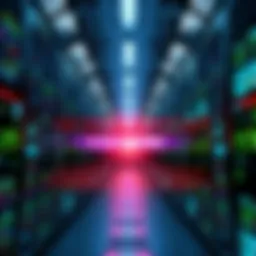 Data center with AI elements A data center filled with servers and digital displays, showcasing AI technology