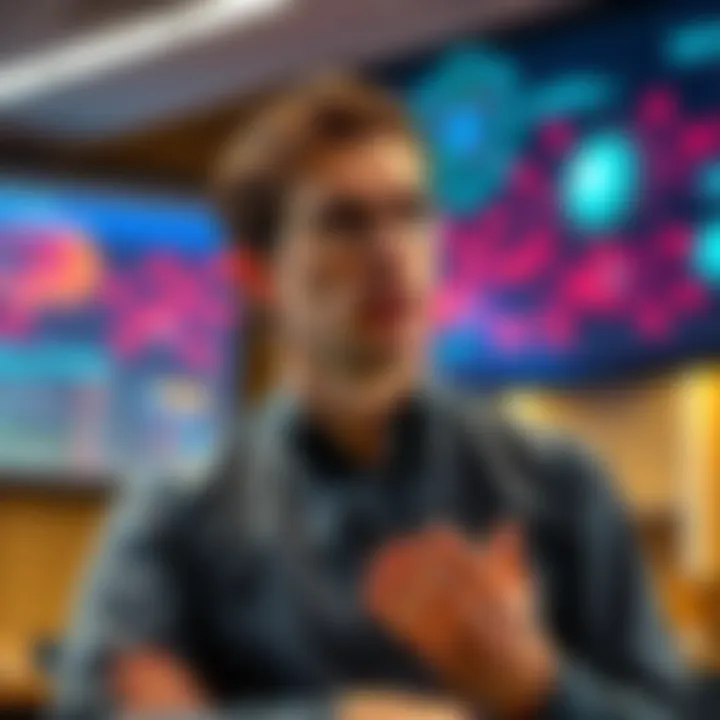 Astrophysicist David Kipping discusses the role of artificial intelligence in a lecture setting, with images of scientific data on a screen behind him.