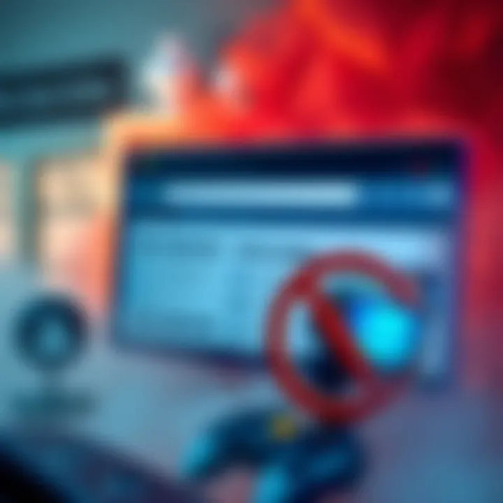 A graphic showing a video game wiki homepage with warning signs, indicating a DDoS attack, and a symbol of an AI account being banned.