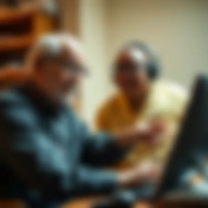 Dean Simes, a 102-year-old man, assists a person with technology, showcasing his wisdom and expertise in tech support.