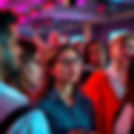 A group of people discussing the impact of AI on jobs, expressing mixed emotions about technology's influence. Some look worried while others seem skeptical, highlighting the divided opinions in a vibrant social forum setting.