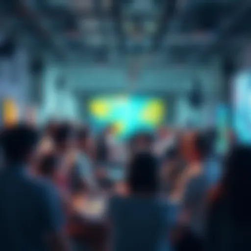 A group of people discussing in a lively forum about AI art, with some focused on creating art and others engaged in debate.