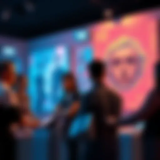 A group of people discussing ethics in AI-generated art, highlighting original artists and concerns about art theft.